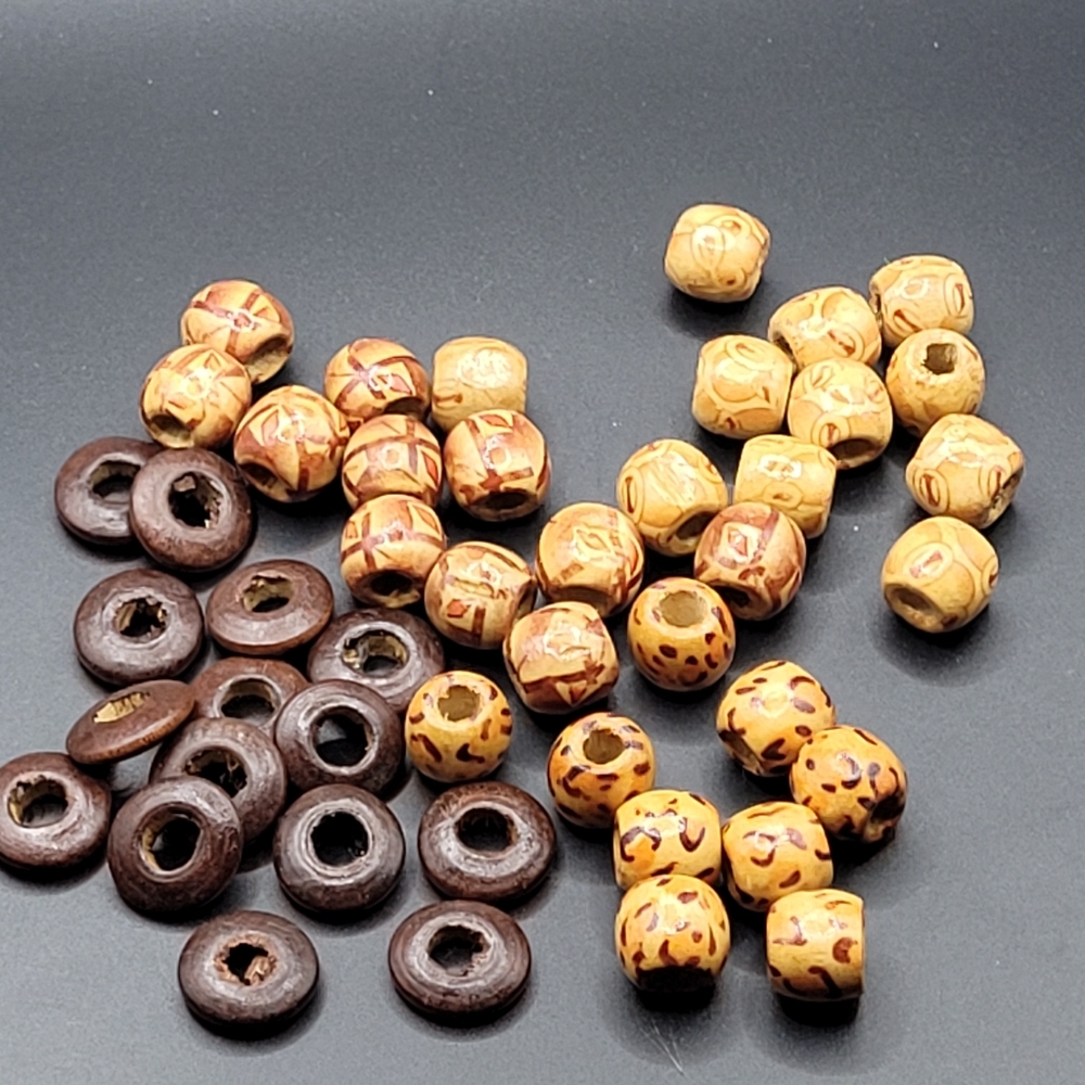 NEW-30 PC Mixed Lot of Wooden Large Hole European Beads